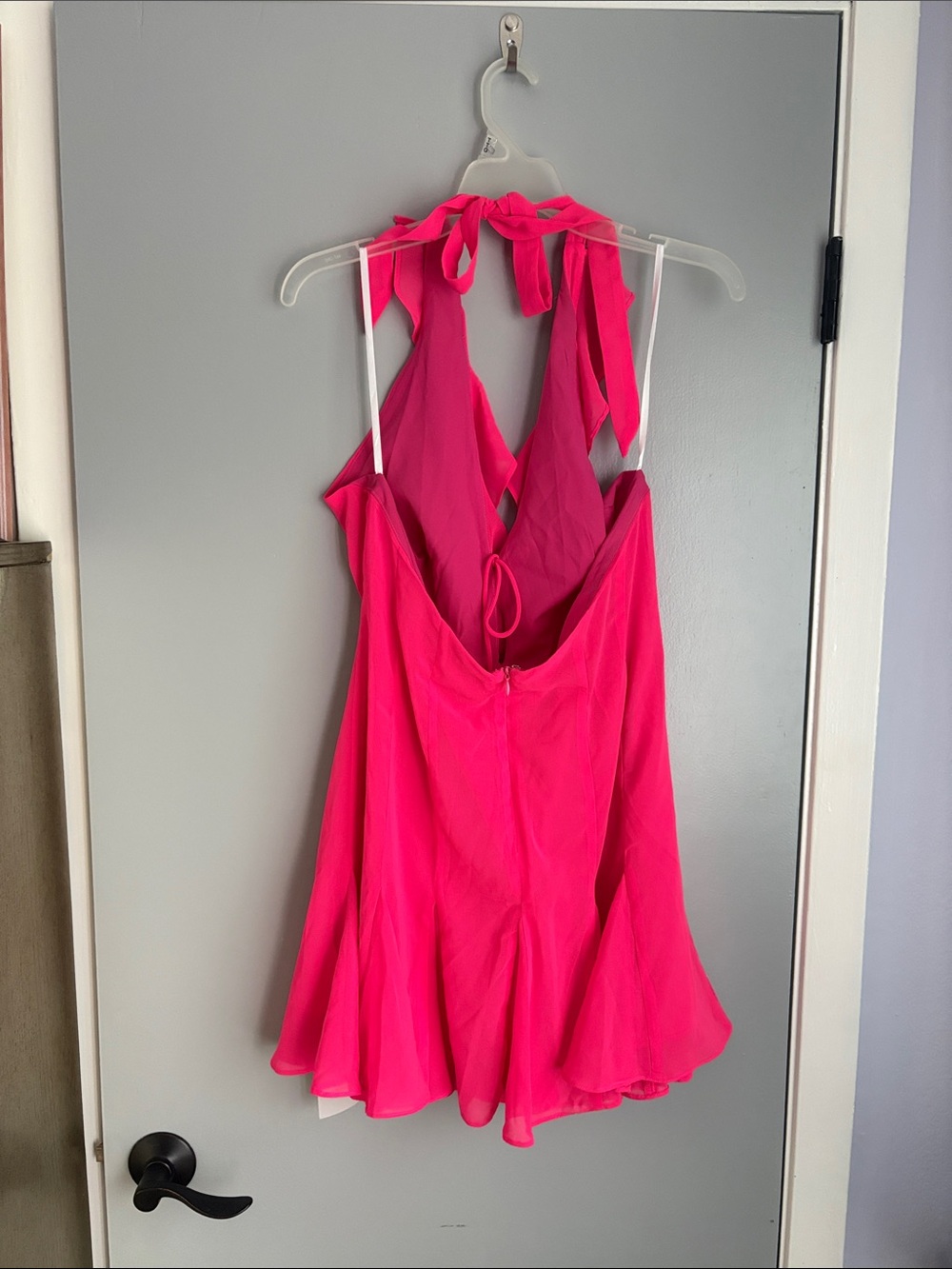 Hot Pink Ruffle Halter Mini Dress - Picture 5 of 8